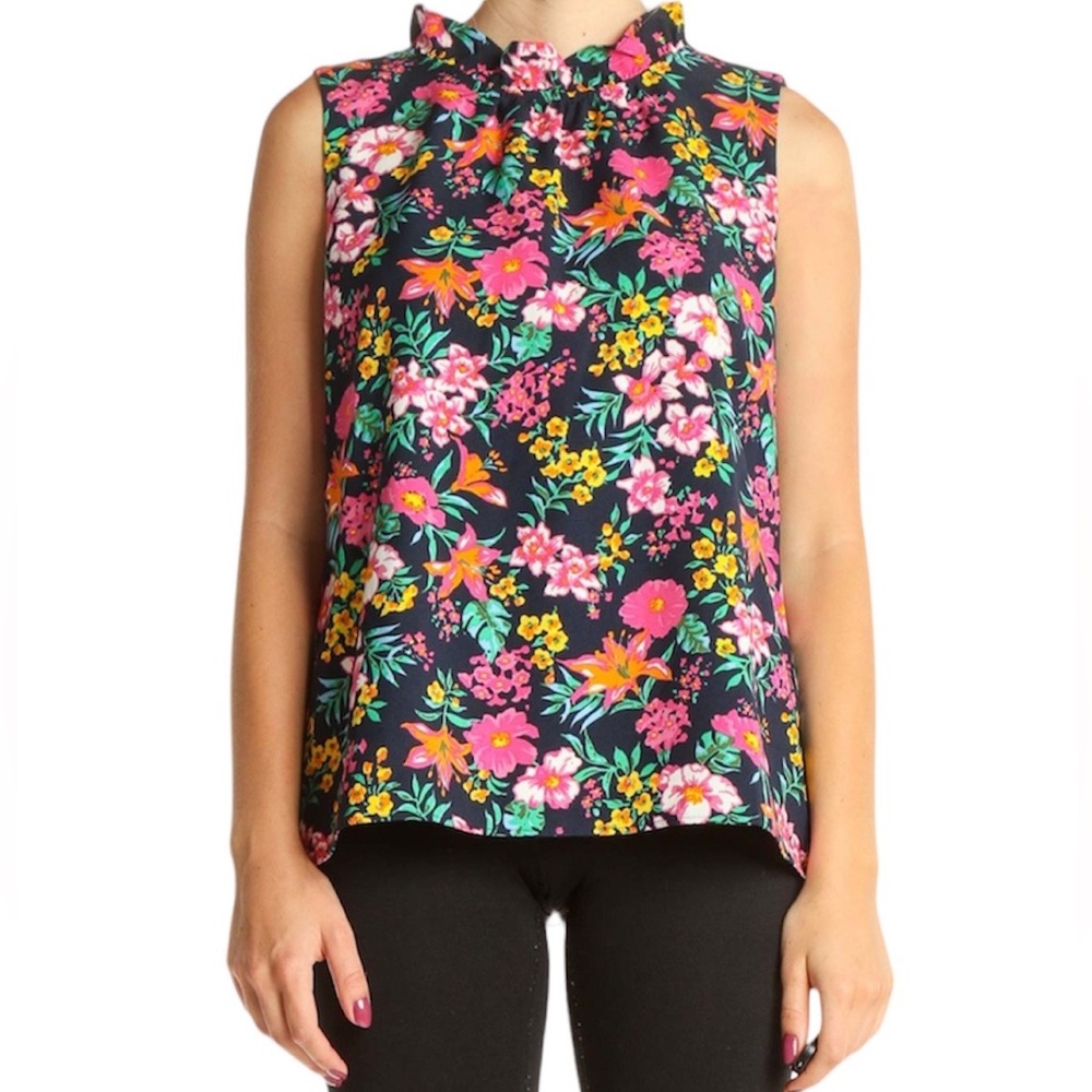 *NWT* J. Crew Sleeveless Printed Ruffle Neck Top, Floral Print 🌺 🌸